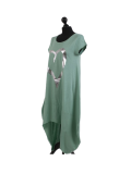 Italian Foil Heart Print Dipped Hem Cotton Tunic Slouch Dress-Ocean blue side