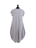 Italian Foil Heart Print Dipped Hem Cotton Tunic Slouch Dress-Silver back