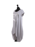 Italian Foil Heart Print Dipped Hem Cotton Tunic Slouch Dress-Silver side