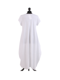 Italian Foil Heart Print Dipped Hem Cotton Tunic Slouch Dress-White back
