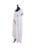 Italian Foil Heart Print Dipped Hem Cotton Tunic Slouch Dress-White side