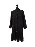 Italian Front Buttons and Pockets Plain Linen Lagenlook Dress-Black