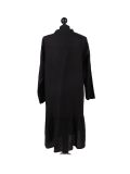 Italian Front Buttons and Pockets Plain Linen Lagenlook Dress-Black back