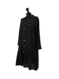 Italian Front Buttons and Pockets Plain Linen Lagenlook Dress-Black side