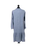 Italian Front Buttons and Pockets Plain Linen Lagenlook Dress-Denim back