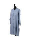 Italian Front Buttons and Pockets Plain Linen Lagenlook Dress-Denim side