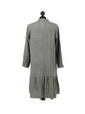 Italian Front Buttons and Pockets Plain Linen Lagenlook Dress-Khaki back