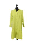 Italian Front Buttons and Pockets Plain Linen Lagenlook Dress-Lime