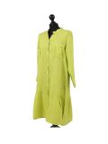 Italian Front Buttons and Pockets Plain Linen Lagenlook Dress-Lime side