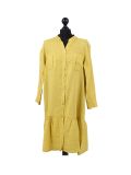 Italian Front Buttons and Pockets Plain Linen Lagenlook Dress-Mustrad