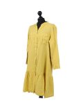Italian Front Buttons and Pockets Plain Linen Lagenlook Dress-Mustard side