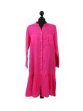 Italian Front Buttons and Pockets Plain Linen Lagenlook Dress-Rose pink