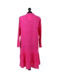 Italian Front Buttons and Pockets Plain Linen Lagenlook Dress-Rose pink back