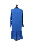 Italian Front Buttons and Pockets Plain Linen Lagenlook Dress-Royal blue back