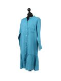Italian Front Buttons and Pockets Plain Linen Lagenlook Dress-Teal side