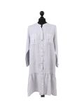 Italian Front Buttons and Pockets Plain Linen Lagenlook Dress-silver