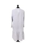 Italian Front Buttons and Pockets Plain Linen Lagenlook Dress-silver back
