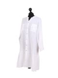 Italian Front Buttons and Pockets Plain Linen Lagenlook Dress-White side