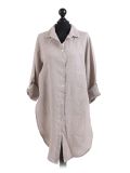 Italian Front Buttons Plain Linen Lagenlook Top-beige
