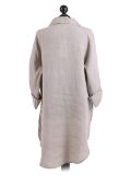 Italian Front Buttons Plain Linen Lagenlook Top-Beige back