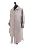 Italian Front Buttons Plain Linen Lagenlook Top-Beige side