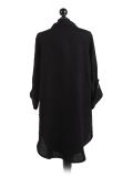 Italian Front Buttons Plain Linen Lagenlook Top-Black back