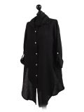 Italian Front Buttons Plain Linen Lagenlook Top-Black side