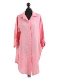 Italian Front Buttons Plain Linen Lagenlook Top-Coral