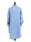 Italian Front Buttons Plain Linen Lagenlook Top-Denim back