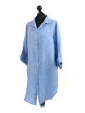 Italian Front Buttons Plain Linen Lagenlook Top-Denim side