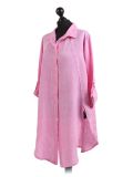 Italian Front Buttons Plain Linen Lagenlook Top-Fuchsia side