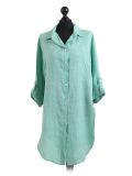 Italian Front Buttons Plain Linen Lagenlook Top-Green