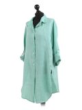 Italian Front Buttons Plain Linen Lagenlook Top-Green side