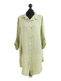 Italian Front Buttons Plain Linen Lagenlook Top-Lime green