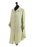 Italian Front Buttons Plain Linen Lagenlook Top-Lime green side