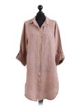 Italian Front Buttons Plain Linen Lagenlook Top-Mocha