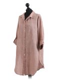 Italian Front Buttons Plain Linen Lagenlook Top-Mocha side