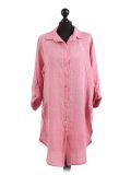 Italian Front Buttons Plain Linen Lagenlook Top-Raspberry