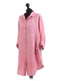 Italian Front Buttons Plain Linen Lagenlook Top-Raspberry side