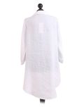 Italian Front Buttons Plain Linen Lagenlook Top-White back