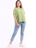 Italian Front Pocket Cotton Lagenlook Crop Top-Lime green