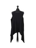 Italian Front Wrap Cold Shoulders Knitted Lagenlook Jumper-Black
