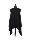 Italian Front Wrap Cold Shoulders Knitted Lagenlook Jumper-Black back