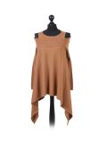 Italian Front Wrap Cold Shoulders Knitted Lagenlook Jumper-camel