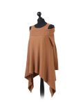 Italian Front Wrap Cold Shoulders Knitted Lagenlook Jumper-Camel side
