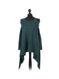 Italian Front Wrap Cold Shoulders Knitted Lagenlook Jumper-Green