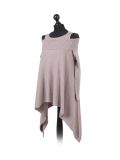 Italian Front Wrap Cold Shoulders Knitted Lagenlook Jumper-Mocha side