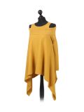 Italian Front Wrap Cold Shoulders Knitted Lagenlook Jumper-Mustard side