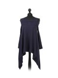 Italian Front Wrap Cold Shoulders Knitted Lagenlook Jumper-Navy
