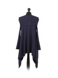 Italian Front Wrap Cold Shoulders Knitted Lagenlook Jumper-Navy back